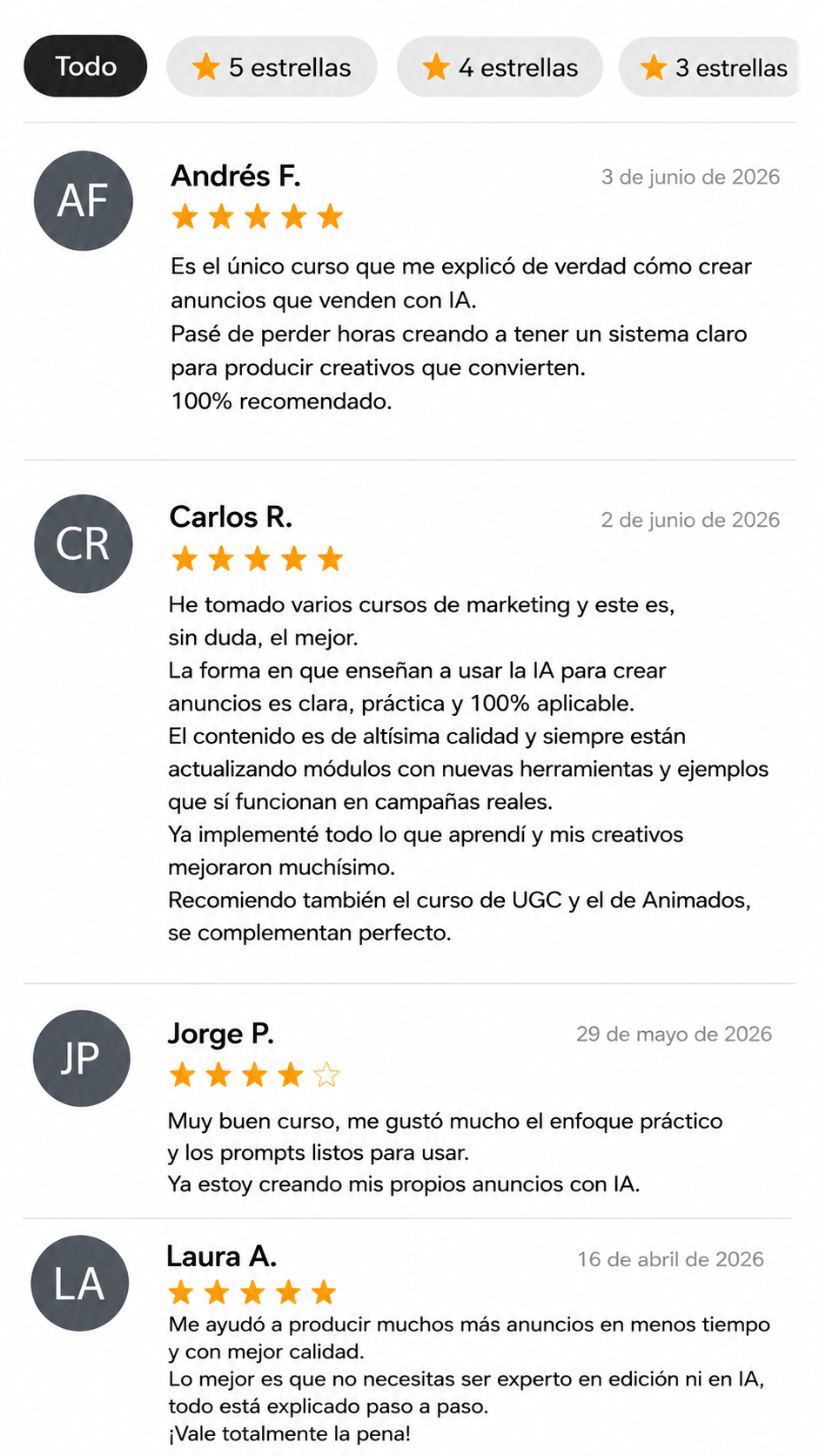 Testimonio real de alumno